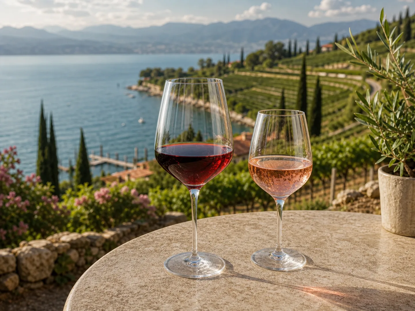 Bardolino wine with Lake Garda landscape
