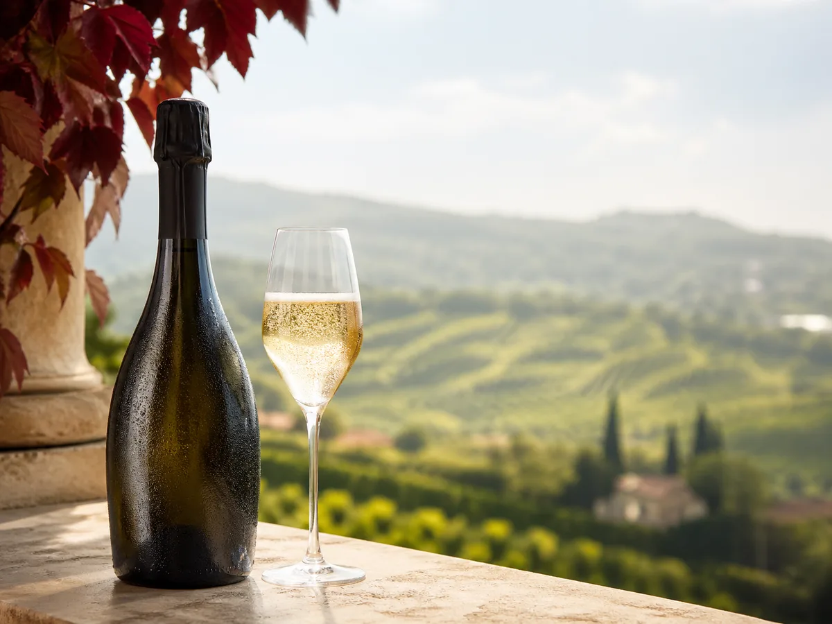Prosecco wine and Veneto vineyard scenery
