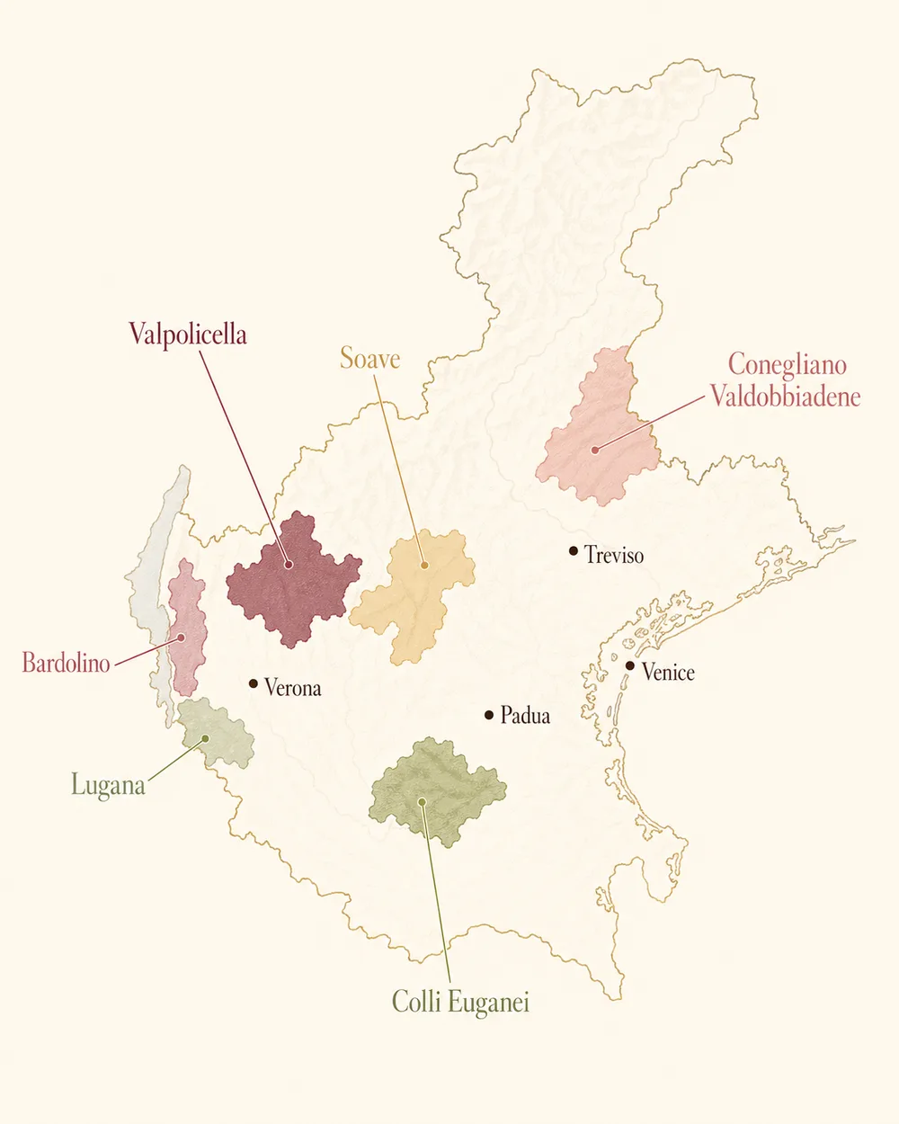 Illustrated map of Veneto wine areas