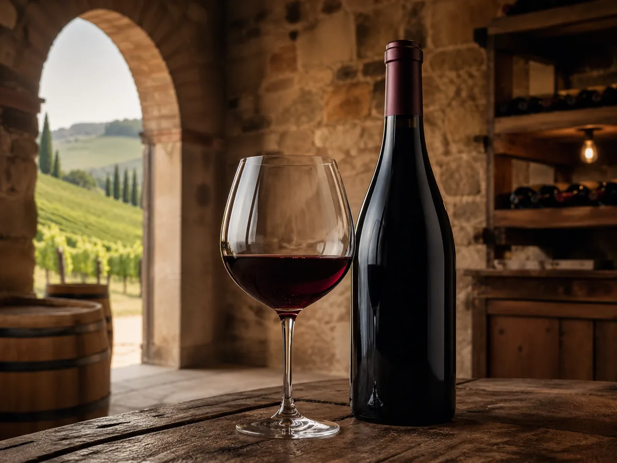 Veneto wine travel scene with vineyards, wine glasses, and regional landscape