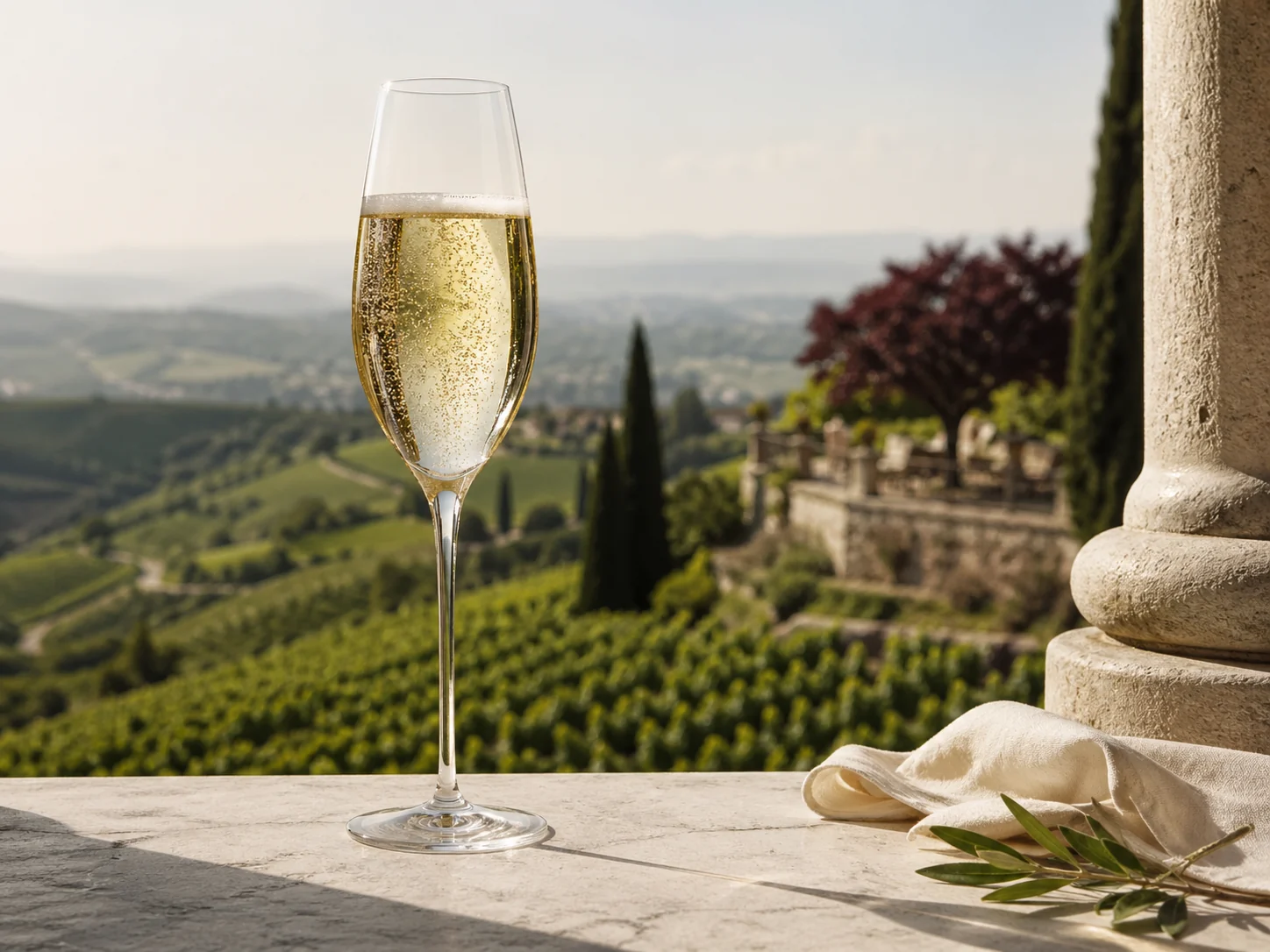 Vineyards in the Prosecco Superiore hills of Veneto