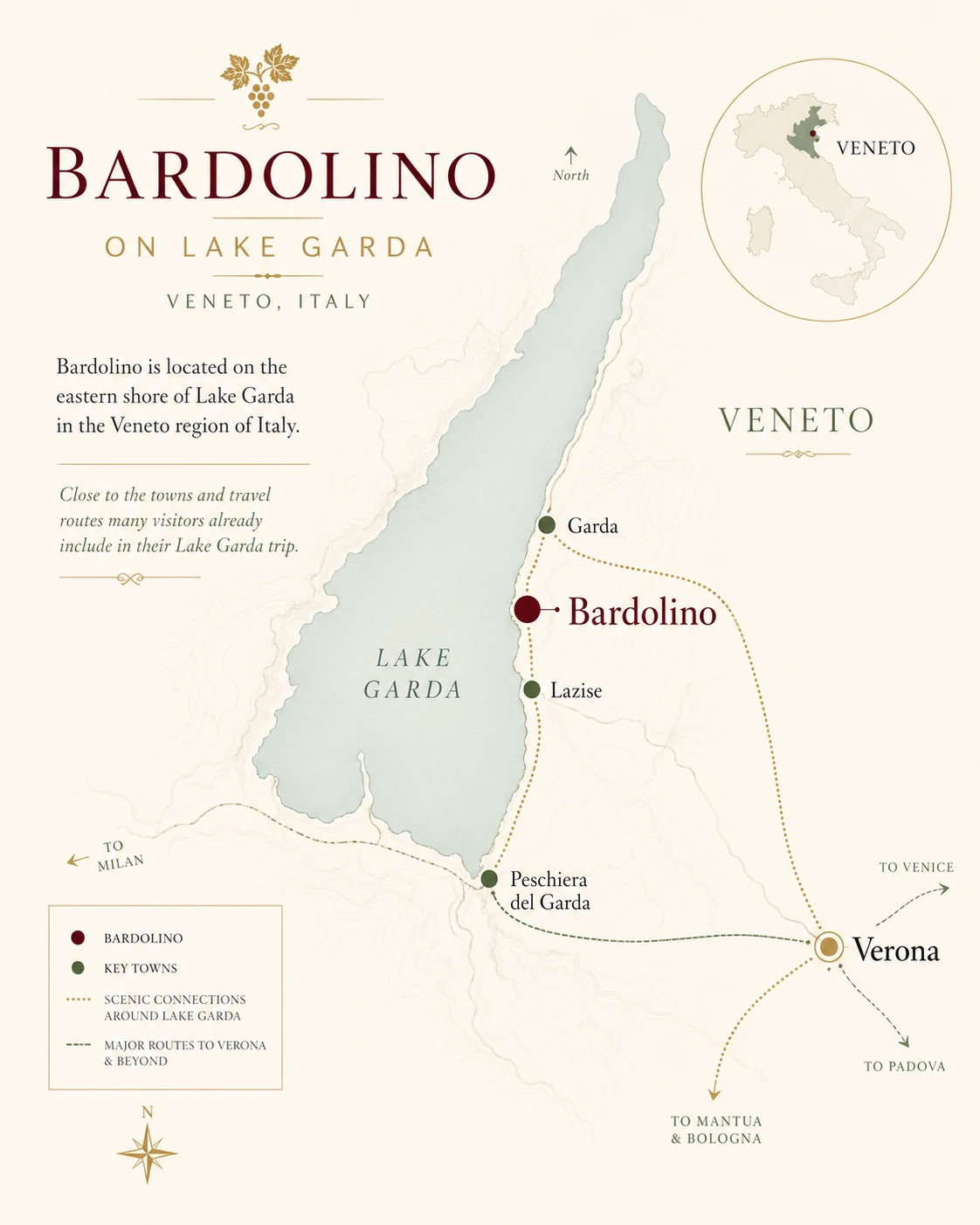 Map of the Bardolino wine route near Lake Garda