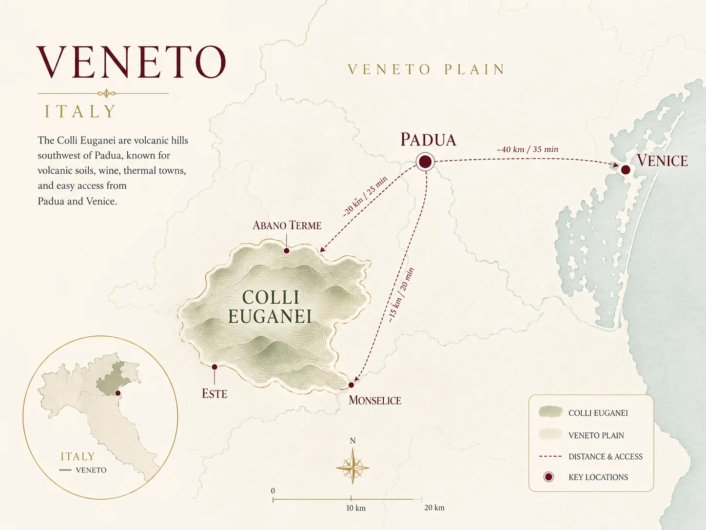 Map of the Colli Euganei wine region near Padua