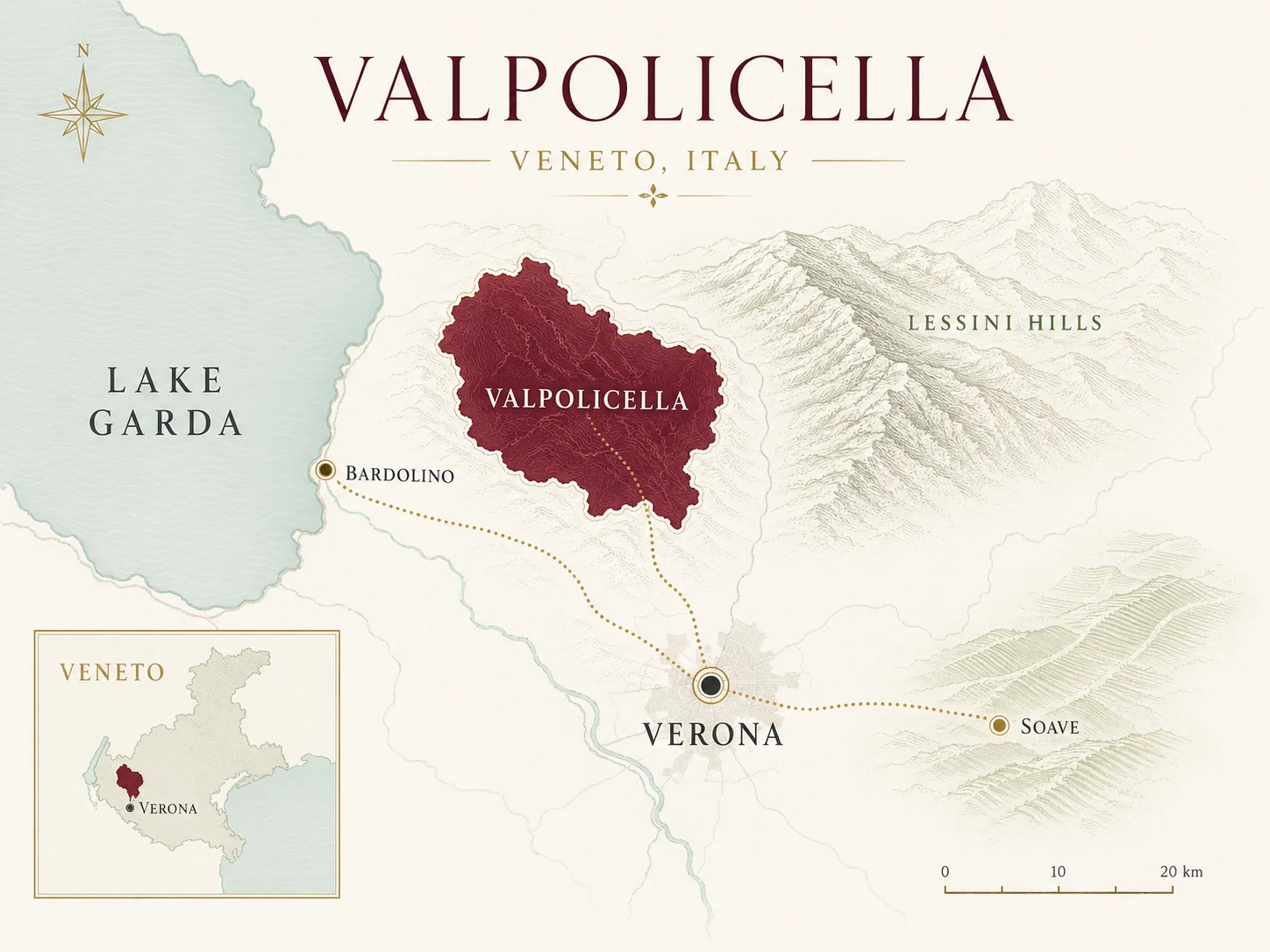 Map of the Valpolicella wine area near Verona