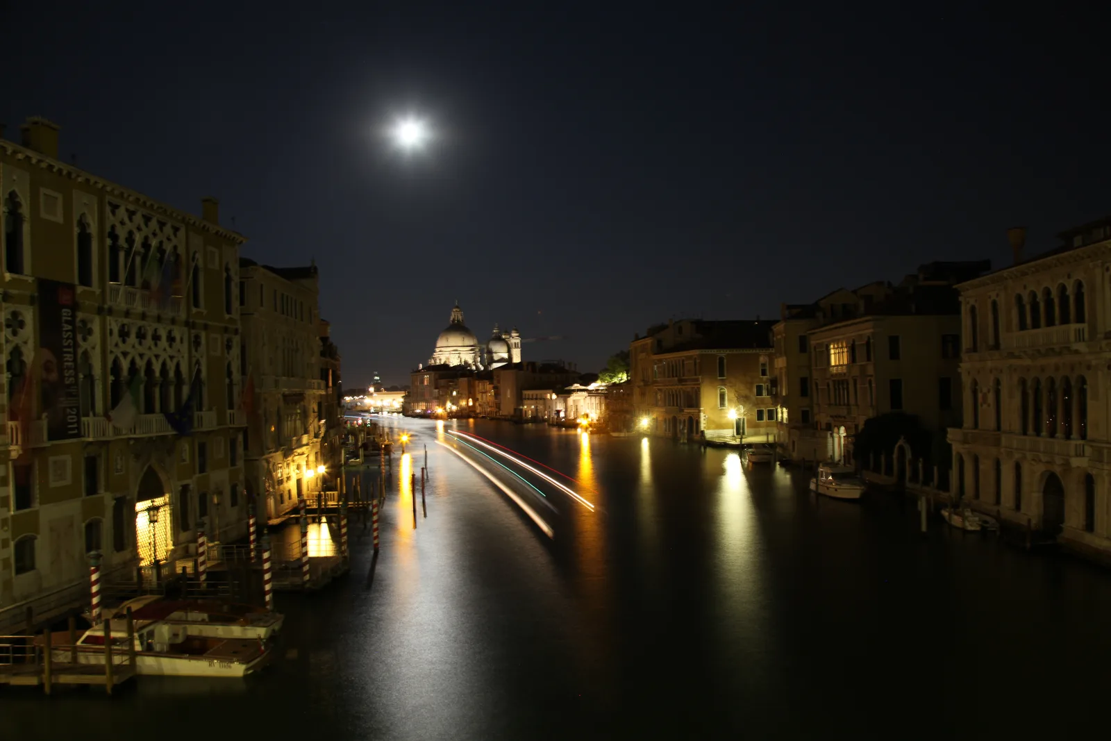 Grand Canal in Venice at night from near the Accademia Bridge
