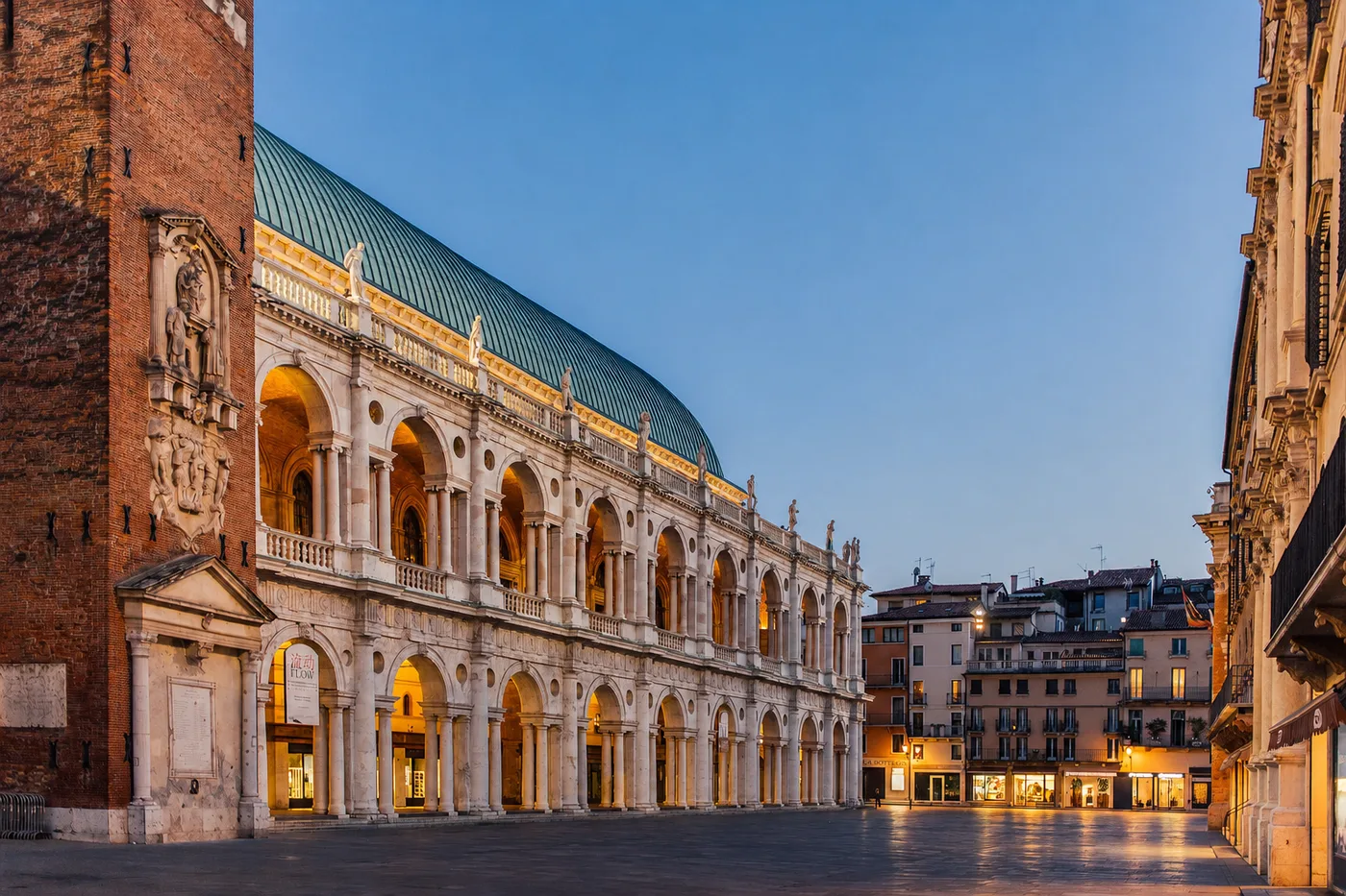 Basilica Palladiana in Vicenza illuminated at evening