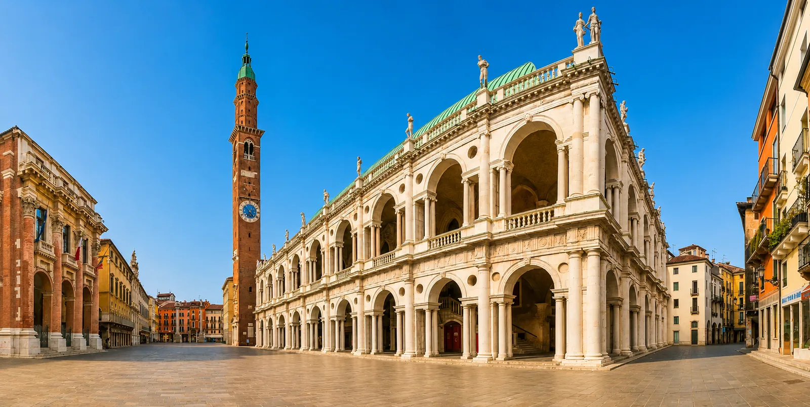 Basilica Palladiana and Piazza dei Signori in Vicenza under a clear blue sky