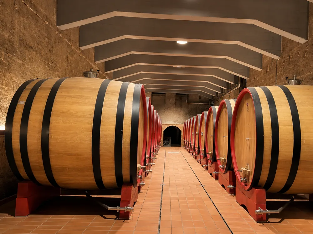Montresor Valpolicella winery cellar with wooden barrels